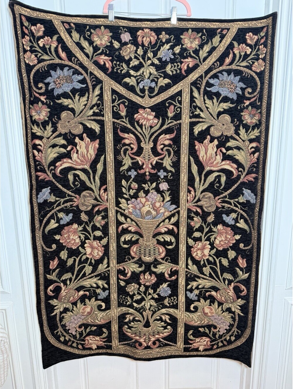Floral Tapestry Belgian Mills 51”L X 34"W Black Multicolored